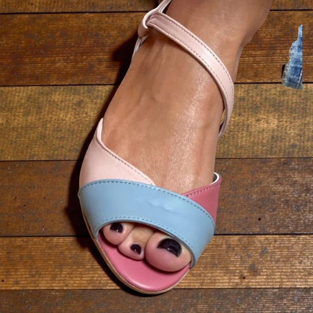 Summer™ | Asymmetrical Pink Sandals in Colour-Block Style