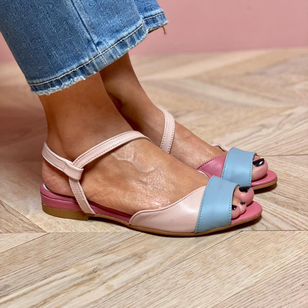 Summer™ | Asymmetrical Pink Sandals in Colour-Block Style