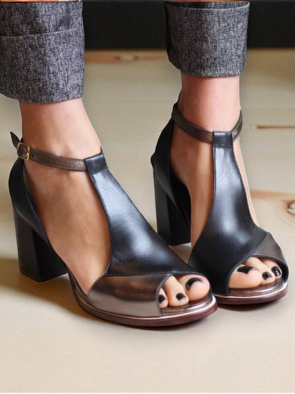 Allegra™ | Black Patchwork Peep-Toe Heels