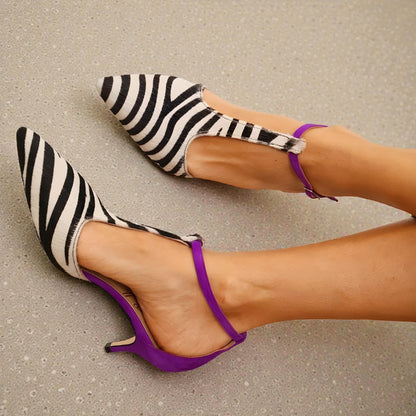 Isla™ | Zebra Heels with Purple Heel and Slingback Strap