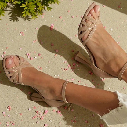 Lila™ | Patchwork Round-Toe Sandals with Slim Heel