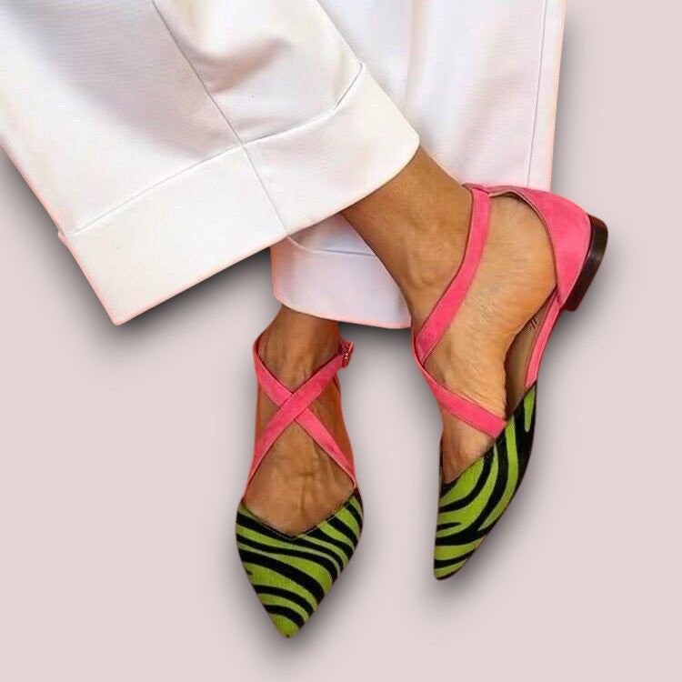 Paloma™ | Zebra-Print Flat Sandals with Crossed Ankle Straps