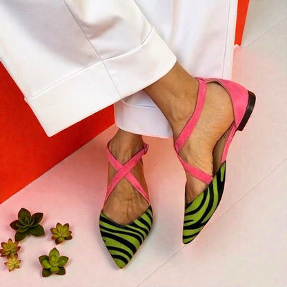 Paloma™ | Zebra-Print Flat Sandals with Crossed Ankle Straps