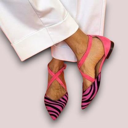 Paloma™ | Zebra-Print Flat Sandals with Crossed Ankle Straps