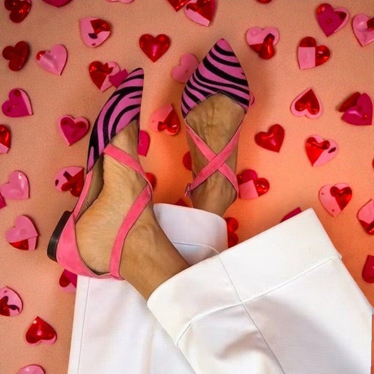 Paloma™ | Zebra-Print Flat Sandals with Crossed Ankle Straps