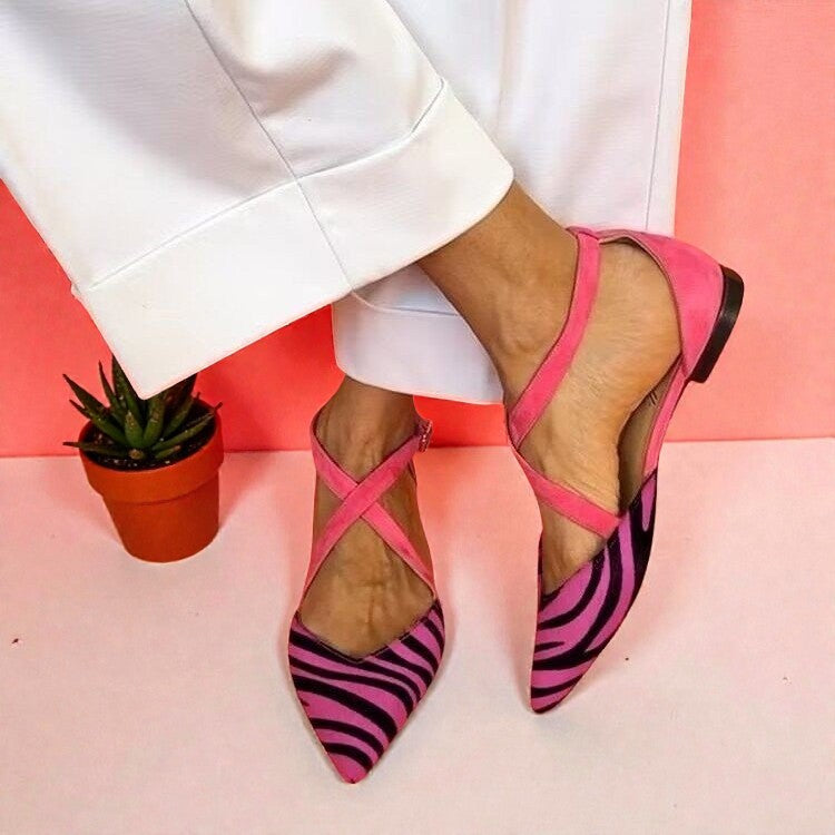 Paloma™ | Zebra-Print Flat Sandals with Crossed Ankle Straps