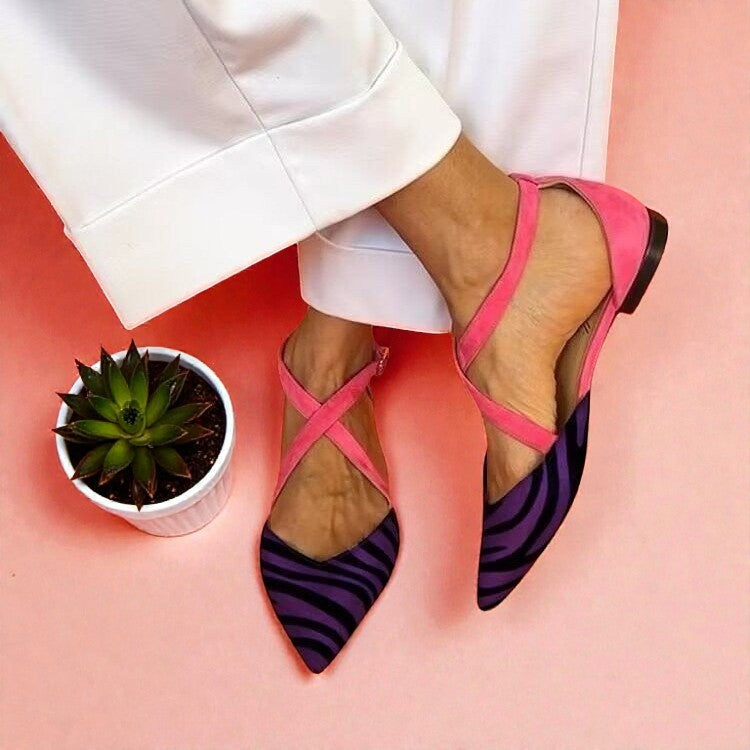 Paloma™ | Zebra-Print Flat Sandals with Crossed Ankle Straps