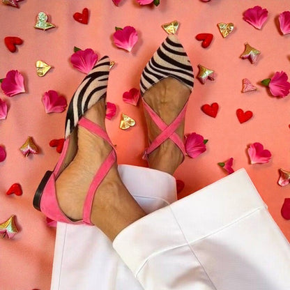 Paloma™ | Zebra-Print Flat Sandals with Crossed Ankle Straps