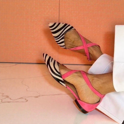 Paloma™ | Zebra-Print Flat Sandals with Crossed Ankle Straps