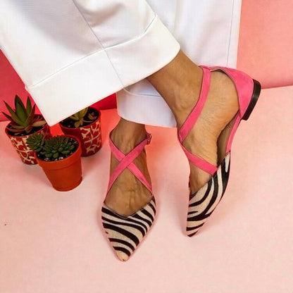 Paloma™ | Zebra-Print Flat Sandals with Crossed Ankle Straps