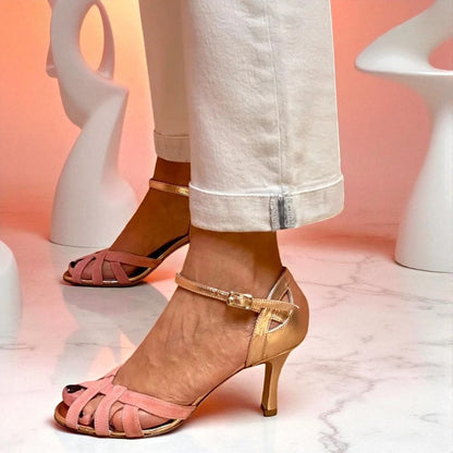Sage™ | Open-Toe Stiletto Heels with Gold & Pink Accents