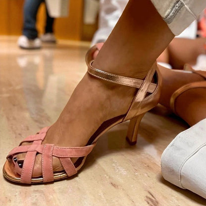 Sage™ | Open-Toe Stiletto Heels with Gold & Pink Accents