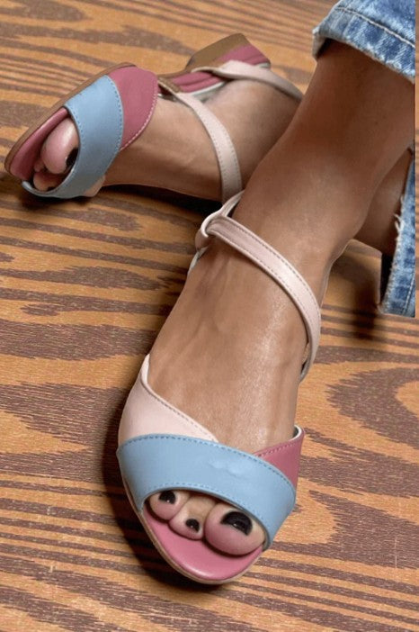 Summer™ | Asymmetrical Pink Sandals in Colour-Block Style