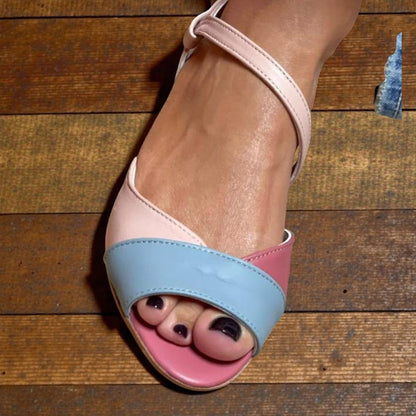 Summer™ | Asymmetrical Pink Sandals in Colour-Block Style