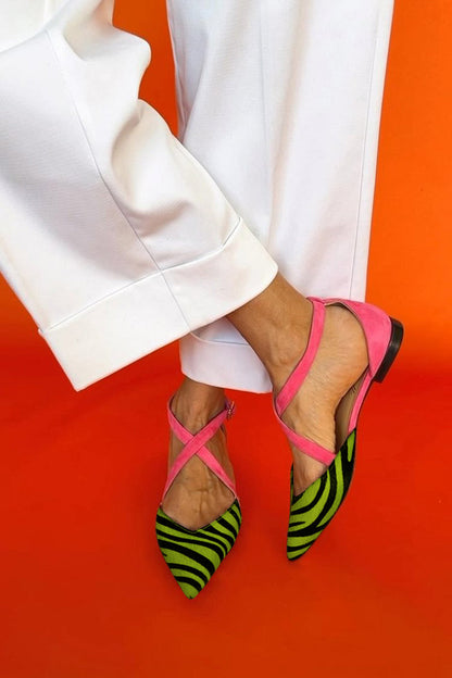 Paloma™ | Zebra-Print Flat Sandals with Crossed Ankle Straps