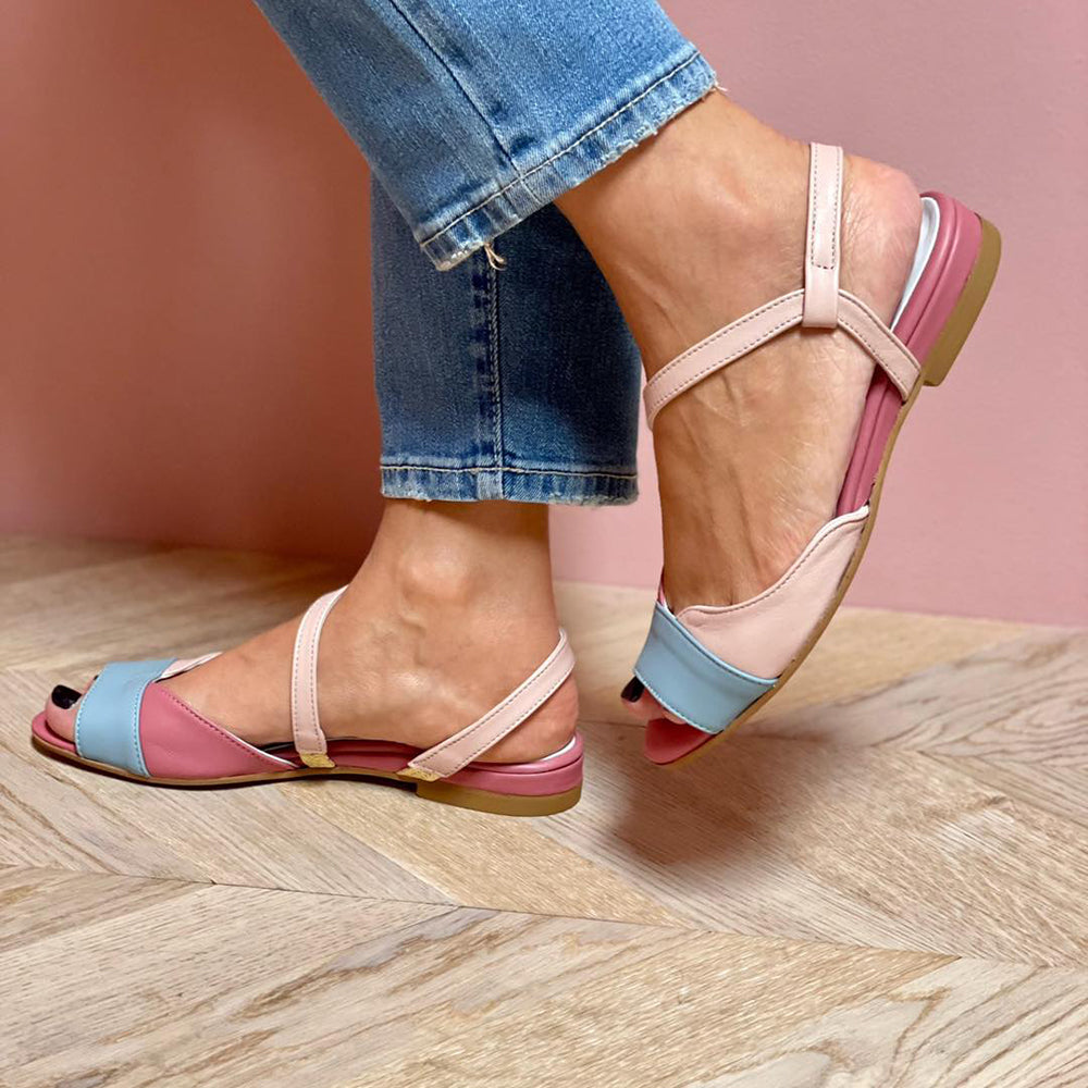 Summer™ | Asymmetrical Pink Sandals in Colour-Block Style