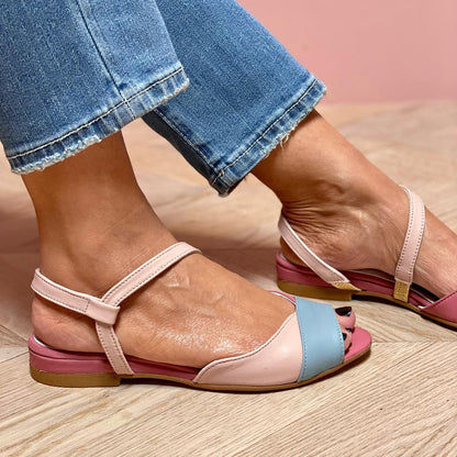 Summer™ | Asymmetrical Pink Sandals in Colour-Block Style